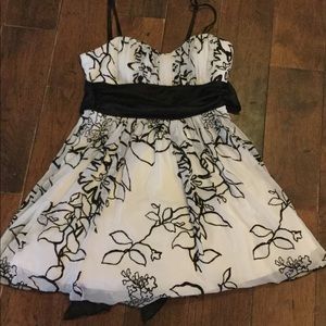 Junior’s spag strap dress. About 6” above the knee